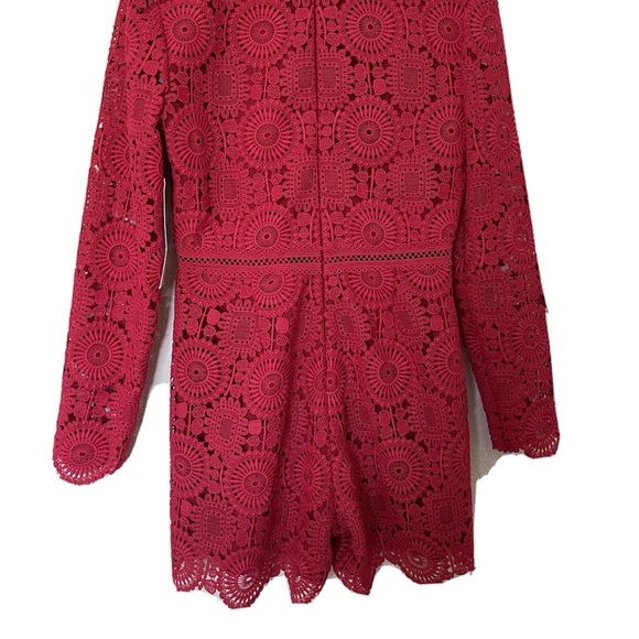 Ml Monique Lhuillier Lace V-Neck Romper Red Sz 10 - Picture 8 of 13